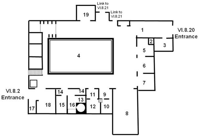 VI.8.20 Pompeii. The Fullonica. House and Officina Fullonica of L. Veranius Hypsaeus
Room Plan