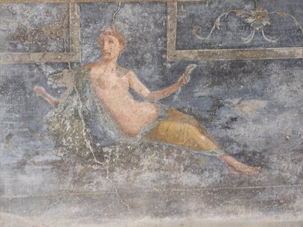 VI.9.2 Pompeii. December 2007. Room 26, north end of east wall, painting of reclining figure.