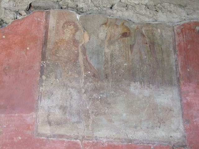 VI.9.2 Pompeii. December 2007. Room 27, painting of reclining figure from dado on west wall.