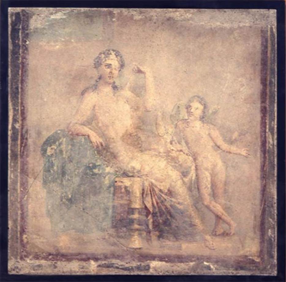 VI.9.2 Pompeii. Wall painting of a sitting woman with cupid. Photo © The Trustees of the British Museum. Inventory number 1857, 0415.3.