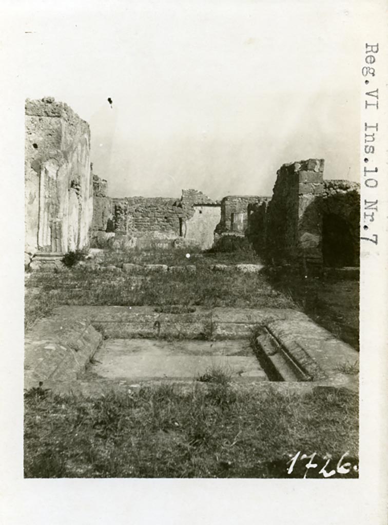 VI.10.7 Pompeii. Pre-1937-39. Room 1, looking east across impluvium in atrium.
Photo courtesy of American Academy in Rome, Photographic Archive. Warsher collection no. 1726.
