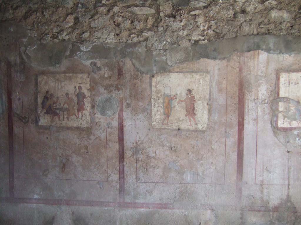 VI.10.19 Pompeii. September 2005. Frescoes in back room of bar on south wall (See VI.10.1)