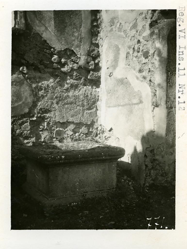 VI.11.14 Pompeii, but shown as VI.11.12 on photo.Pre-1937-39. Cistern in north-west corner of garden area.
Photo courtesy of American Academy in Rome, Photographic Archive. Warsher collection no. 771.

