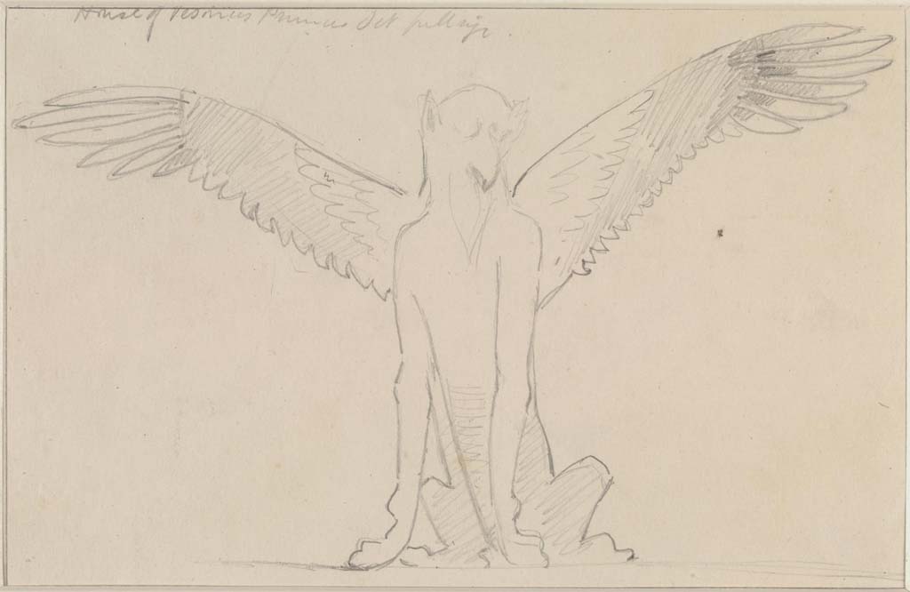 VI.14.20 Pompeii. Undated (c.1870’s) sketch/drawing by Sydney Vacher of painted bird from zoccolo/dado of triclinium 10. 
Painting by Sydney Vacher. Photo © Victoria and Albert Museum, inventory number E.4378-1910. 
