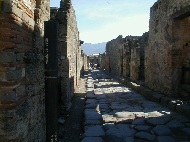 VI.14.36 Pompeii. October 2017. Looking north-east towards entrance doorway on Vicolo dei Vettii.
Foto Taylor Lauritsen, ERC Grant 681269 DÉCOR.
