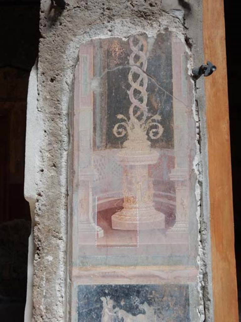 VI.15.1 Pompeii. May 2017. Painted panel on atrium wall between doorways. Photo courtesy of Buzz Ferebee.


