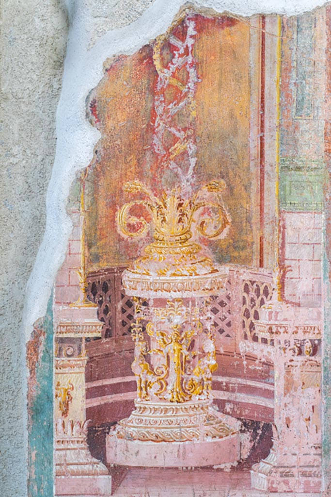 VI.15.1 Pompeii. March 2023. 
Detail from south atrium wall between cubiculum and south ala. Photo courtesy of Johannes Eber.
