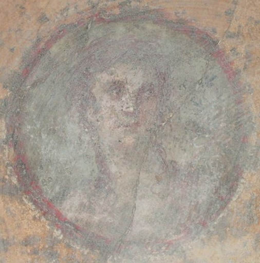 VI.16.7 Pompeii.  May 2006. Room R, painted medallion on south end of east wall.