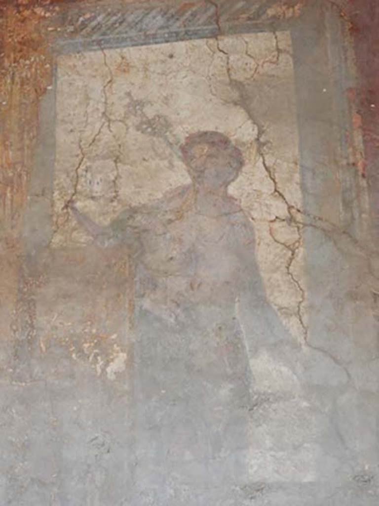 VI.16.15 Pompeii. May 2015. Detail of woman from north end of upper west wall of atrium B above room E. Photo courtesy of Buzz Ferebee.
