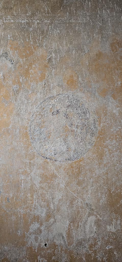 VI.16.15 Pompeii. December 2023.
Room G, detail of medallion from north end of west wall. Photo courtesy of Miriam Colomer.
