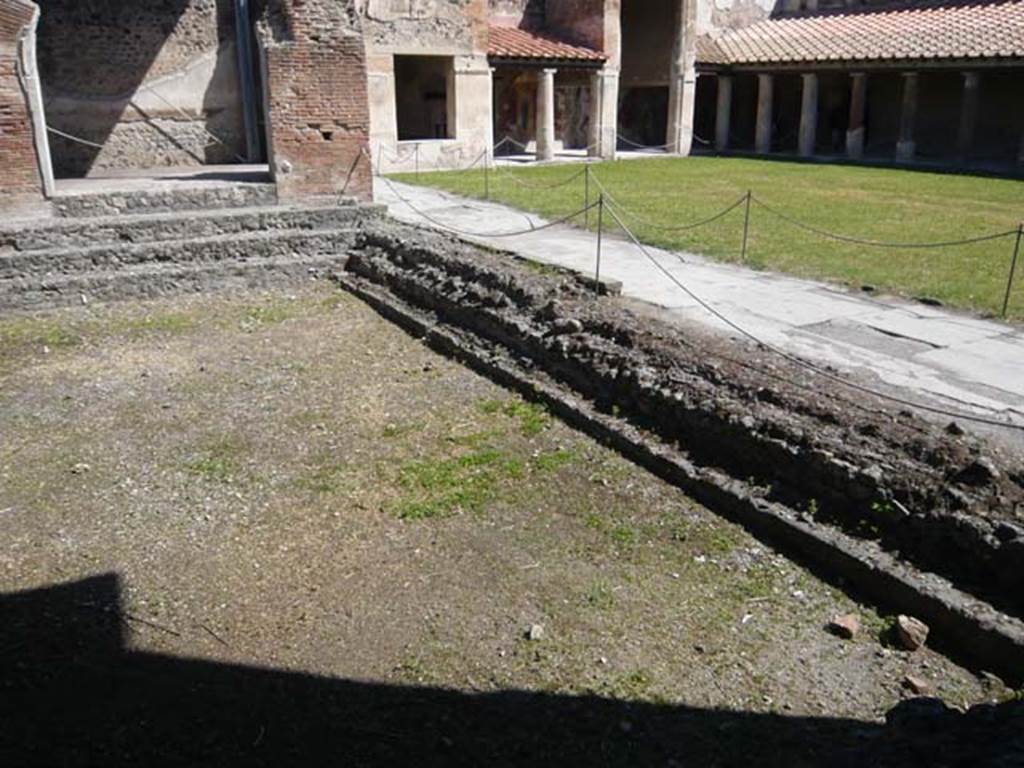 VII.1.8 Pompeii. May 2012. Swimming pool D on west side of the gymnasium C, looking north-east. Photo courtesy of Buzz Ferebee.
