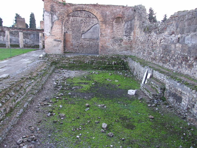 VII.1.8 Pompeii. December 2006. Swimming pool D, looking south to nymphaeum F.