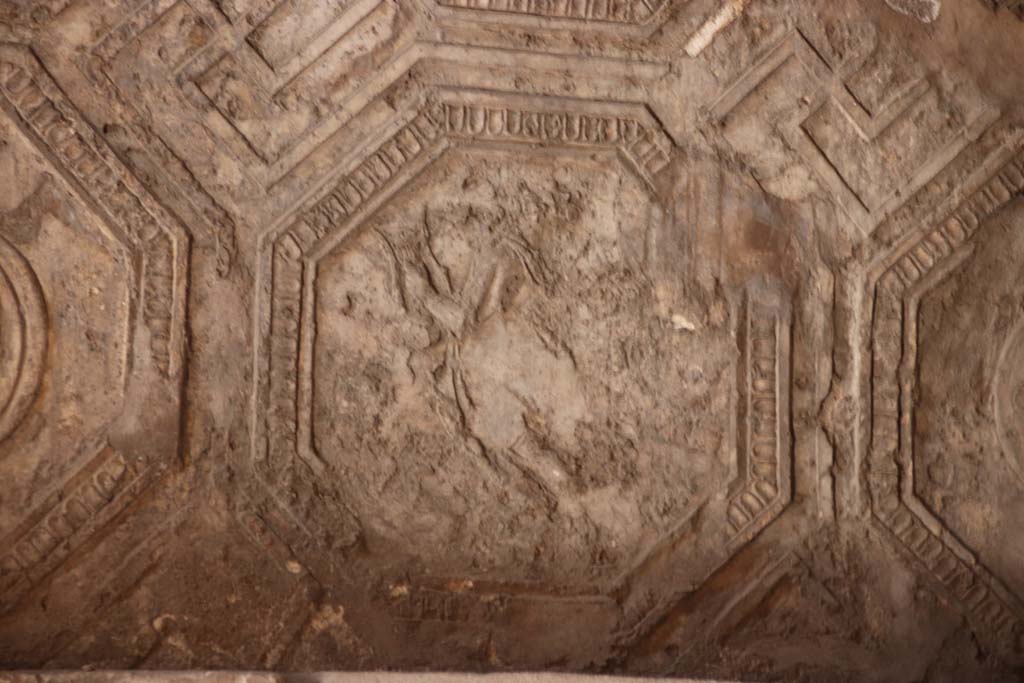 VII.1.8 Pompeii. September 2017. North wall, west end, detail of stucco decoration. Photo courtesy of Klaus Heese.