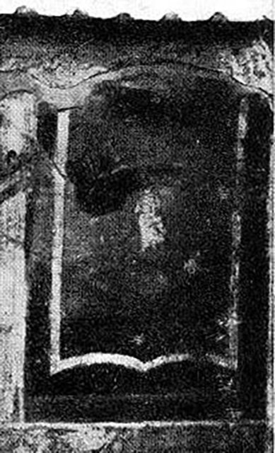 VII.1.25 Pompeii. 
Enlarged detail of painted figure seen in old photograph on west wall of atrium 24.
