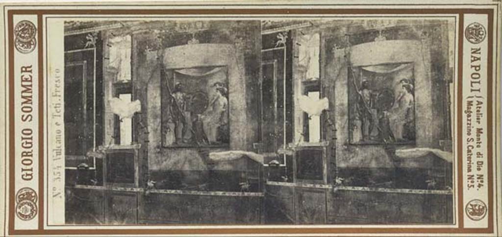 VII.1.47 Pompeii. Stereoview by G. Sommer, c.1860-1870s showing wall decorations and painting of “Vulcano e Teti” (Vulcan and Thetis).
Photo courtesy of Rick Bauer.

