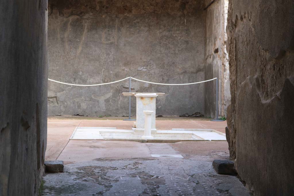 VII.1.47 Pompeii, April 2019. Entrance corridor 1 with mosaic of SALVE LVCRV set in flooring. 
Photo courtesy of Rick Bauer.
