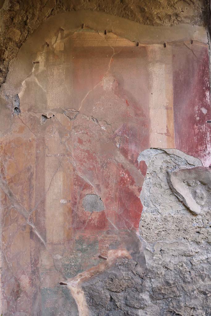 VII.2.20, Pompeii. December 2018. 
Room 13, remains of wall painting in north-west corner of tablinum. Photo courtesy of Aude Durand.
