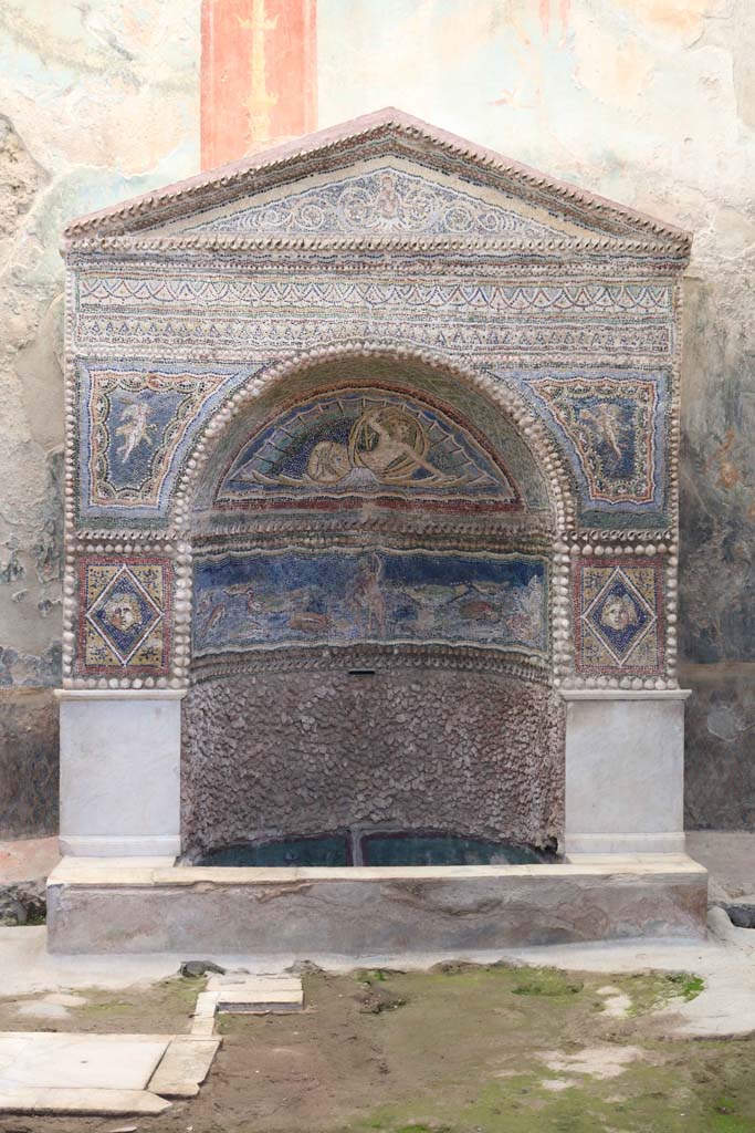 VII.2.45, Pompeii. December 2018. 
Looking towards north wall with fountain. Photo courtesy of Aude Durand.

