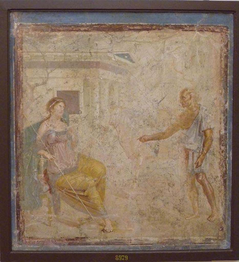 VII.4.48 Pompeii. 1899. 
Watercolour by Luigi Bazzani, looking towards west wall at south end.
(Note: the panel in the predella (on the left) with the stag hunt scene is the painted panel that is actually at the north end).
Photo © Victoria and Albert Museum. Inventory number 2029-1900.

