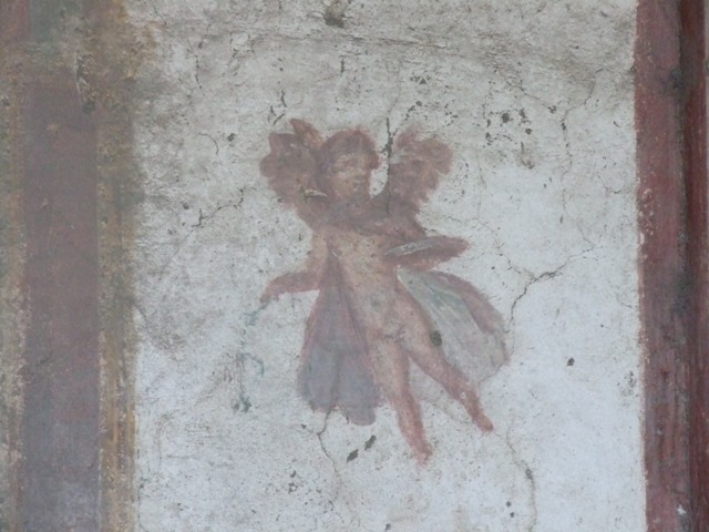 VII.4.48 Pompeii. December 2007. Room 14, north wall of cubiculum. Centre painting of Aphrodite fishing, or Venus Pescatrice.  