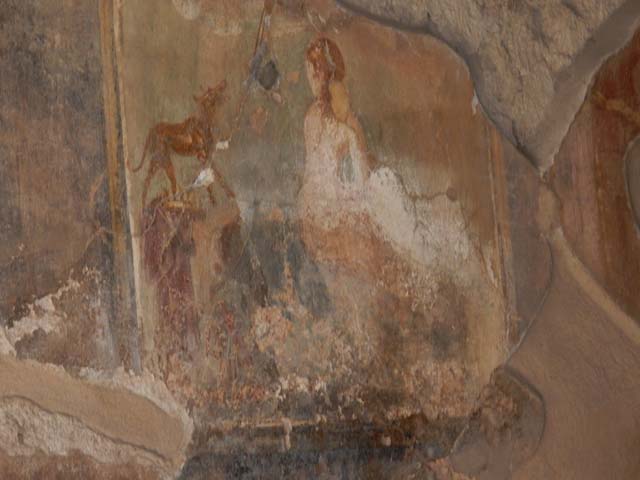 VII.4.48 Pompeii. May 2015. Room 18, detail from central painting on north wall.
Photo courtesy of Buzz Ferebee.
