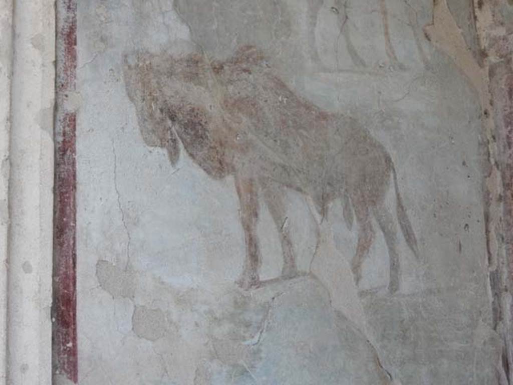 VII.7.10 Pompeii. May 2018. Peristyle, detail of animal on west wall. Photo courtesy of Buzz Ferebee. 