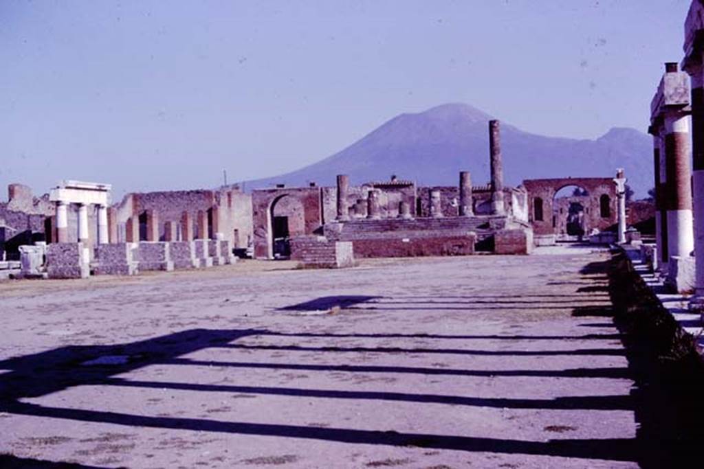 VII.8 Pompeii Forum, 1966. Looking north along east side. Photo by Stanley A. Jashemski. 
Source: The Wilhelmina and Stanley A. Jashemski archive in the University of Maryland Library, Special Collections (See collection page) and made available under the Creative Commons Attribution-Non Commercial License v.4. See Licence and use details. J66f0535
