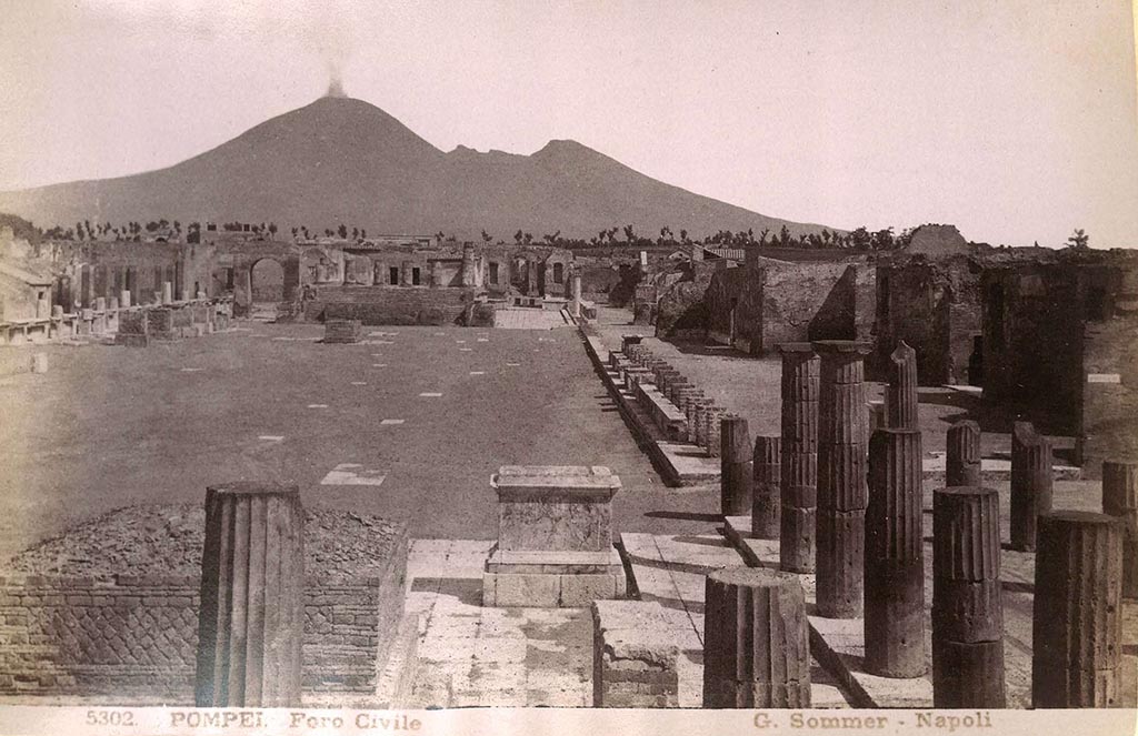 VII.8 Pompeii Forum. Old photograph numbered 5302 by Sommer, c.1870’s. Looking north along the east side. Photo courtesy of Rick Bauer.