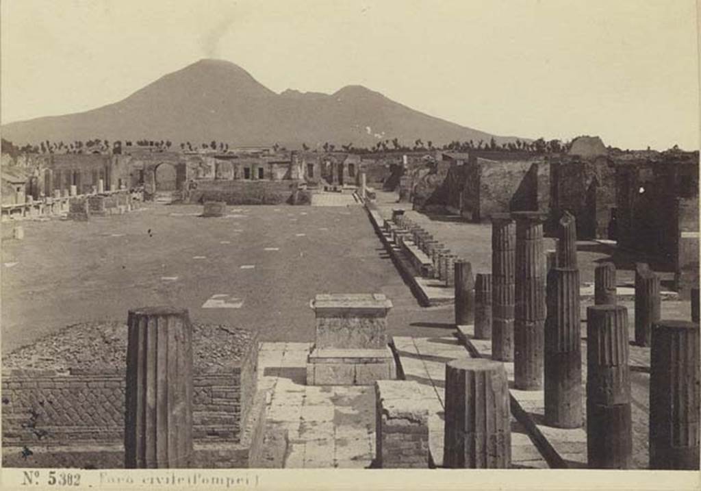 VII.8 Pompeii Forum. Old photograph numbered 5302 by G Brogi. Looking north along the east side. Photo courtesy of Rick Bauer.