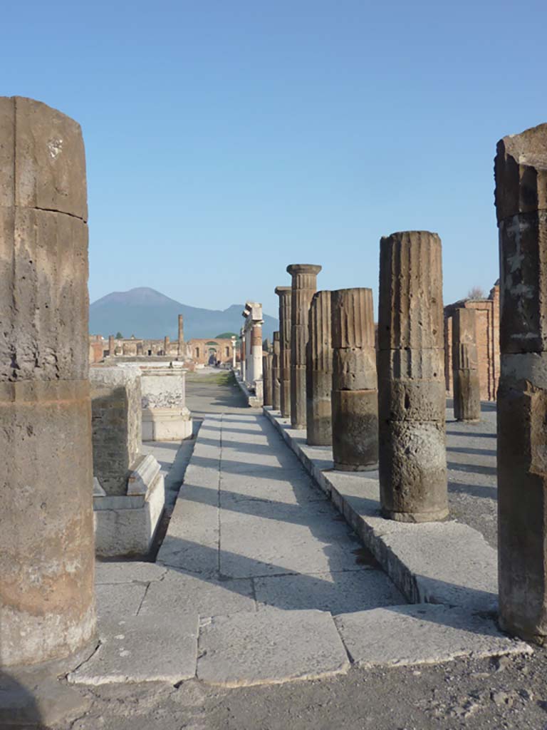 VII.8 Pompeii. South-east corner of forum. October 2014. Looking north along east side.
Foto Annette Haug, ERC Grant 681269 DÉCOR.
