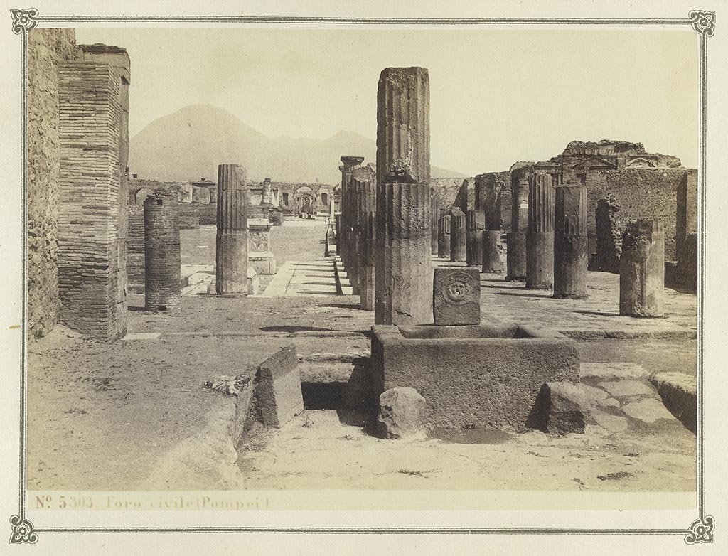 VII.8. Pompeii. Sommer photo numbered 5303 from an album dated January 1874. 
Looking north towards Forum from fountain at end of Via delle Scuole. Photo courtesy of Rick Bauer.
