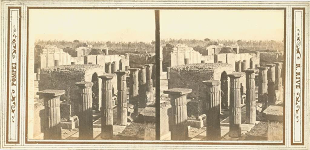 VII.8 Pompeii Forum. 1870s -1880s stereo view of south side, looking east along colonnade of Popidius. Photo courtesy of Rick Bauer.