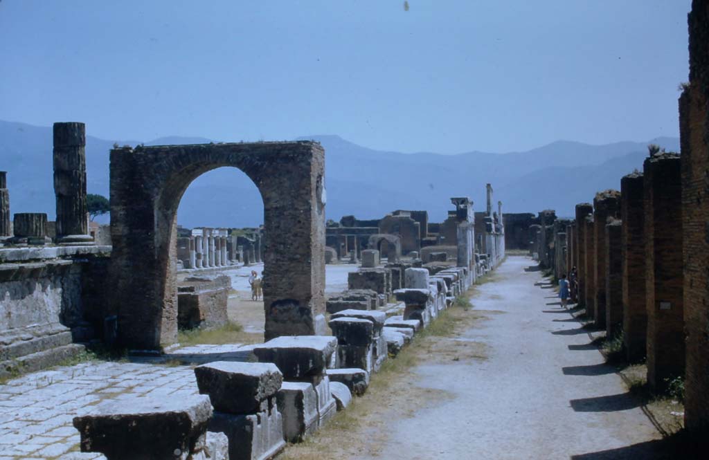 VII.8 Pompeii Forum. 1966. Looking south along west side. Photo by Stanley A. Jashemski.
Source: The Wilhelmina and Stanley A. Jashemski archive in the University of Maryland Library, Special Collections (See collection page) and made available under the Creative Commons Attribution-Non Commercial License v.4. See Licence and use details.
J66f0680
