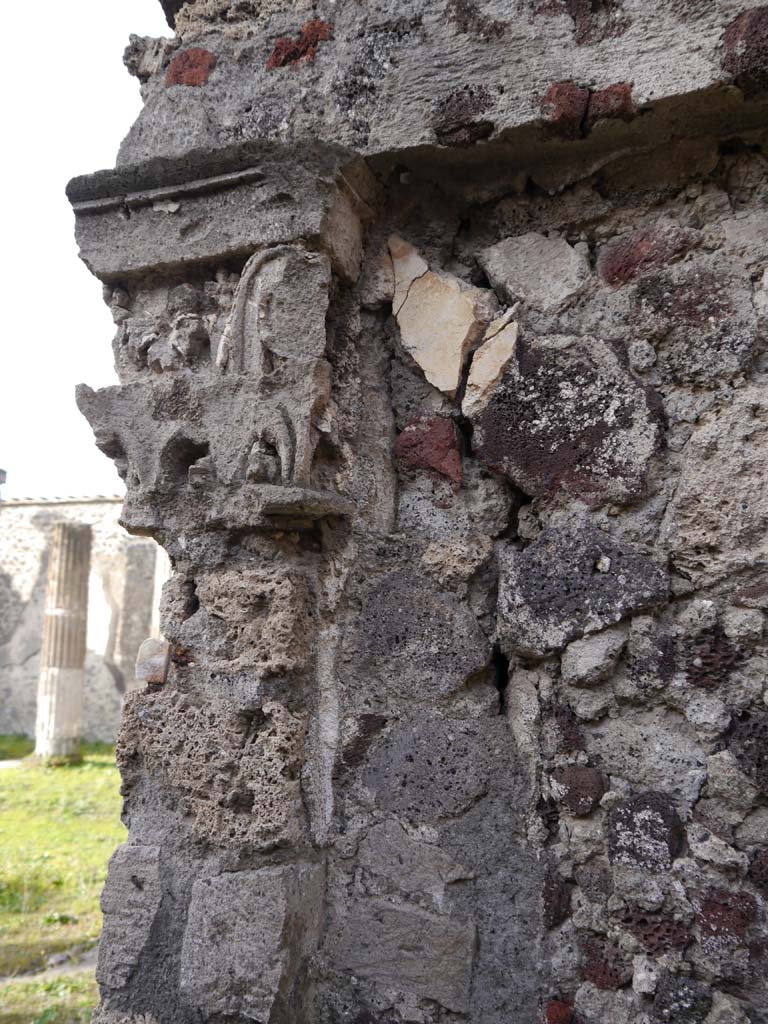VII.8.01 Pompeii. March 2019. Detail of south end of west wall.
Foto Anne Kleineberg, ERC Grant 681269 DÉCOR.

