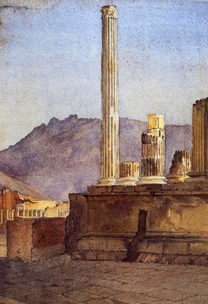 VII.8.1 Pompeii.  South-east corner of Temple of Jupiter. 1886 painting by Alfred Rettelbusch. Photo courtesy of © Kulturhistorisches Museum Magdeburg.
