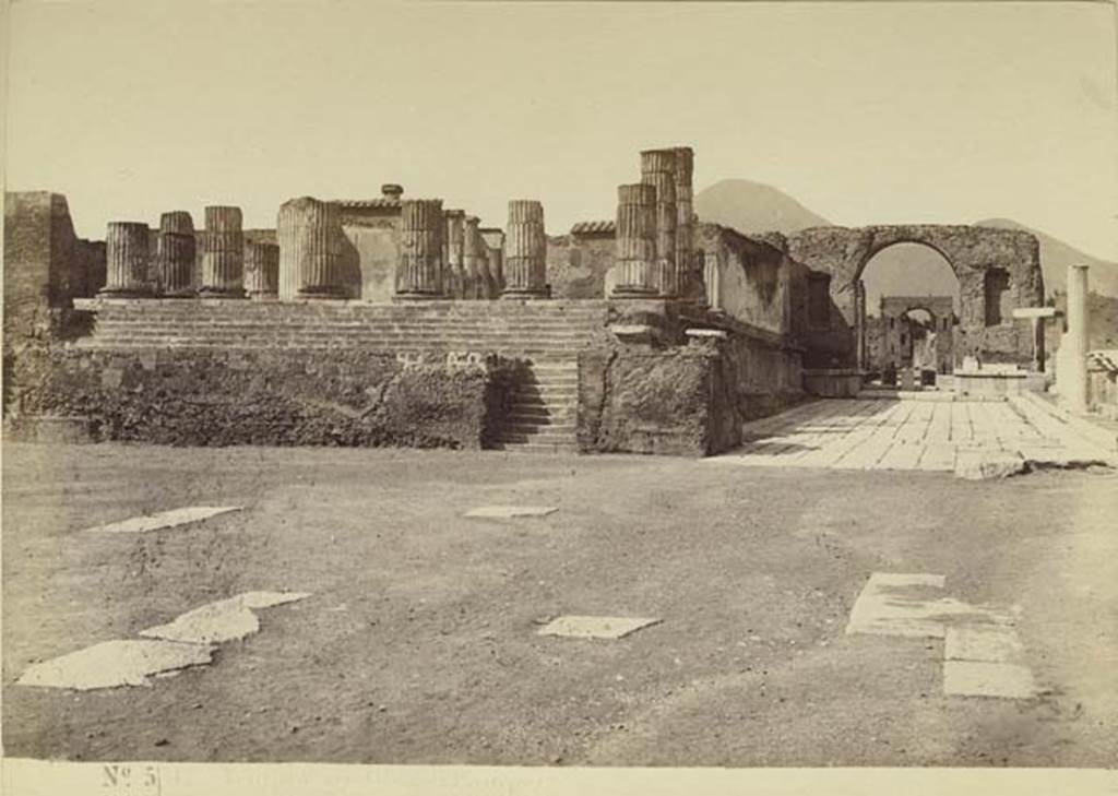 VII.8.1 Pompeii. Photograph by Brogi, pre 1870. Looking north-west towards the shorter columns on the east end of the Temple. Photo courtesy of Rick Bauer.
