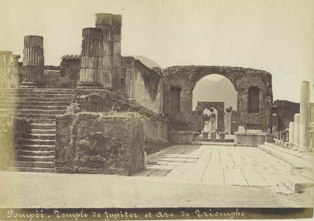 VII.8.1 Pompeii. 19th century photo by Mauri, no. 006. Looking north along the east side towards the Arch and Via del Foro. Photo courtesy of Rick Bauer.
