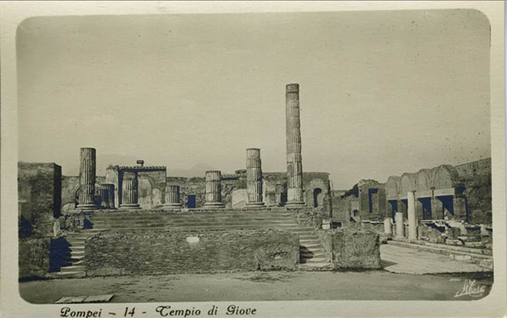 VII.8.1 Pompeii. Photo card from pack dated 1927. Looking north to Temple of Jupiter. Photo courtesy of Rick Bauer.