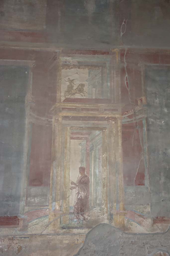 VII.9.7 and VII.9.8 Pompeii. Macellum. March 2009. North wall in north-east corner showing remains of wall painting.
According to PPM – on the east side of the north wall a trace of a wall painting of Phryxus was seen at the centre of a panel painted black with a wide red border.
See Carratelli, G. P., 1990-2003. Pompei: Pitture e Mosaici, VII. Roma: Istituto della enciclopedia italiana, p. 340.
