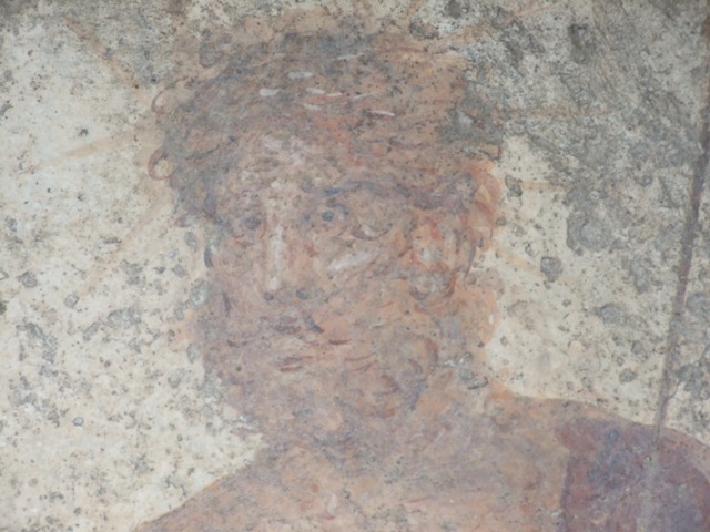 VII.11.14 Pompeii. March 2009. Garden “C”, detail of Jupiter on lararium.