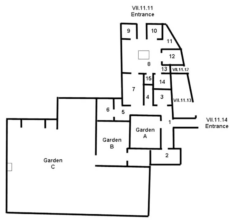 VII.11.11/14 Pompeii. Hospitium Christianorum
Combined Room Plan