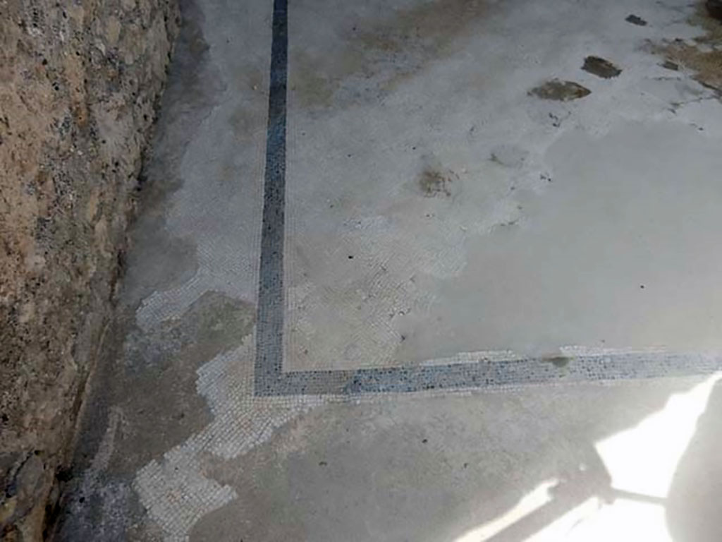 VII.15.2 Pompeii. May 2018. Black and white mosaic flooring from south-east corner. Photo courtesy of Buzz Ferebee. 