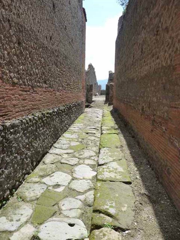 VIII.2.7 Pompeii. May 2010. Passageway to rear, looking south.
According to Liselotte Eschebach, the steps to an upper floor were on the left. See Eschebach, L., 1993. Gebäudeverzeichnis und Stadtplan der antiken Stadt Pompeji. Köln: Böhlau.(p.355)
