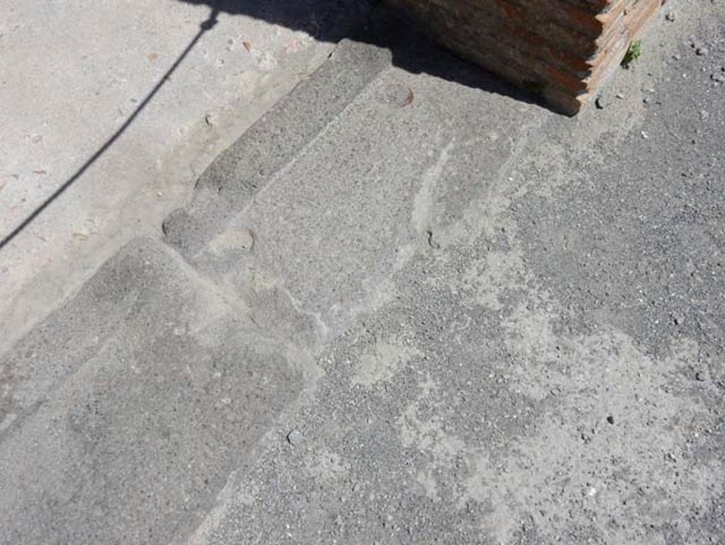 VIII.2.14 Pompeii. May 2018. Detail of threshold to room, and atrium flooring. Photo courtesy of Buzz Ferebee.

