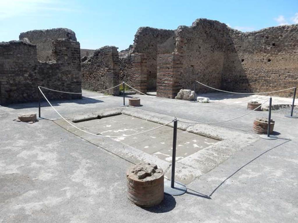 VIII.2.14 Pompeii. May 2018. Looking towards north-west corner of atrium, and corridor and doorway to kitchen areas. Photo courtesy of Buzz Ferebee.
