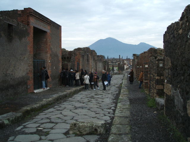 VIII.2.16, Pompeii.        Via delle Scuole looking north.             VIII.3