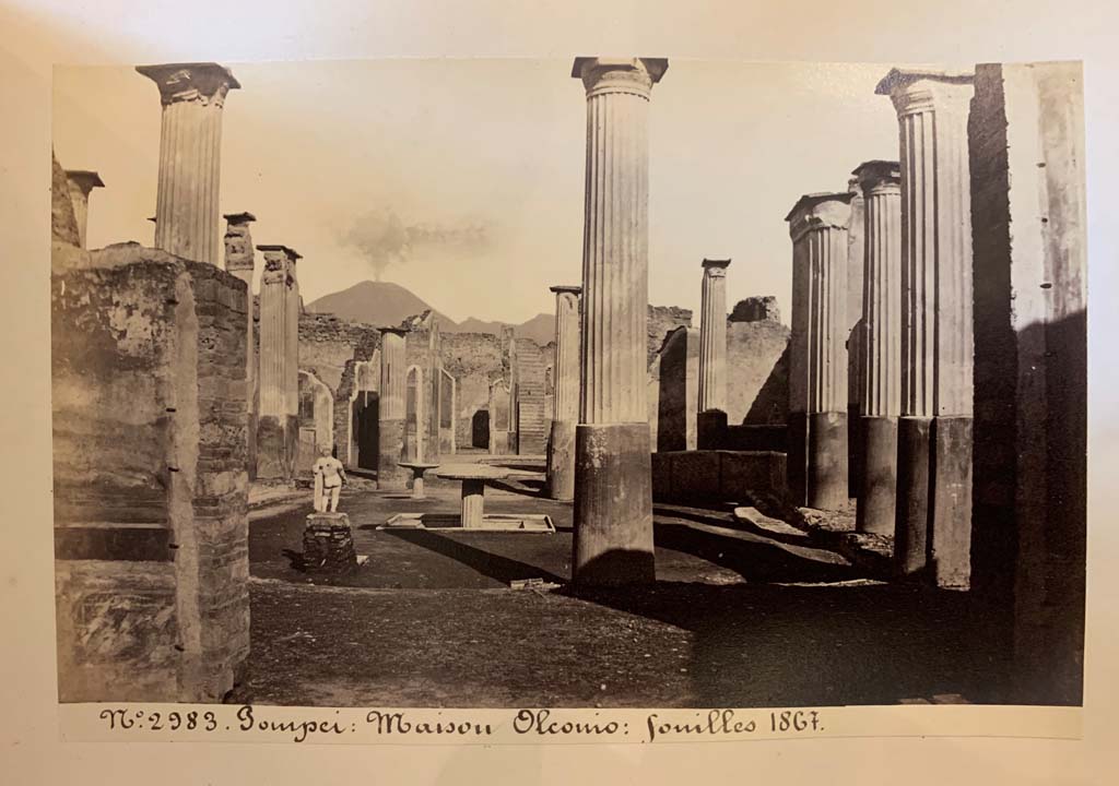 VIII.4.4 Pompeii. 
From an album of Michele Amodio dated 1874, entitled Pompei, destroyed on 23 November 79, discovered in 1745. 
Looking north across garden from exedra. Photo courtesy of Rick Bauer.

