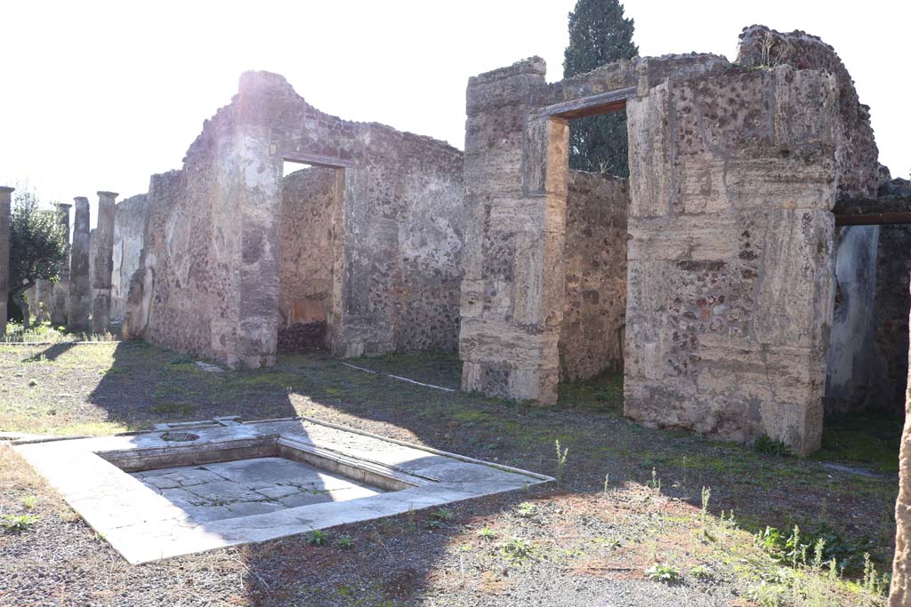 VIII.4.15 Pompeii December 2018. Looking towards rooms on west side of atrium. Photo courtesy of Aude Durand.

