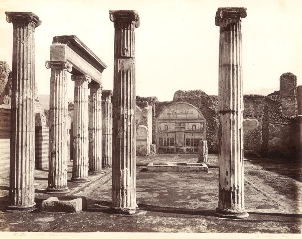 VIII.5.2 Pompeii. c.1880-1890. G. Sommer no. 1275. Looking south across peristyle garden to room 8. Photo courtesy of Rick Bauer.