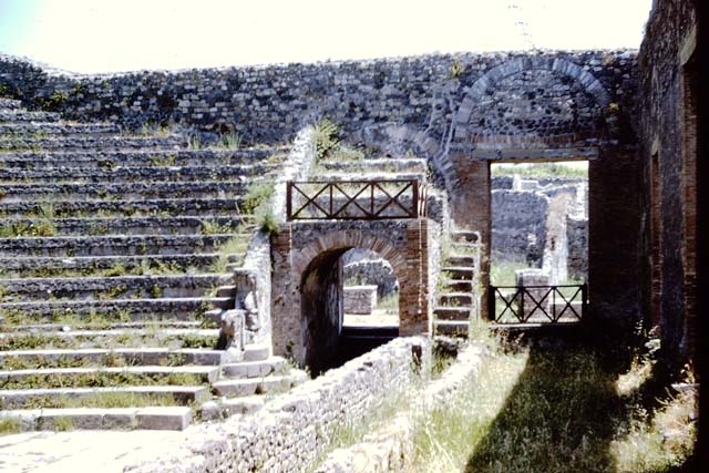 VIII.7.19 Pompeii. 1966. 
Looking towards the east side, and with entrance to stage area at VIII.7.18, on right. Photo by Stanley A. Jashemski.
Source: The Wilhelmina and Stanley A. Jashemski archive in the University of Maryland Library, Special Collections (See collection page) and made available under the Creative Commons Attribution-Non Commercial License v.4. See Licence and use details.
J66f0139

